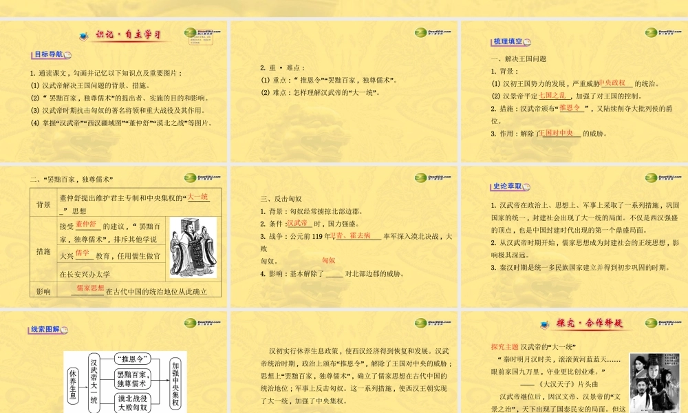 七年级历史上册 第三单元 第15课 汉武帝 大一统 课件 岳麓版 课件