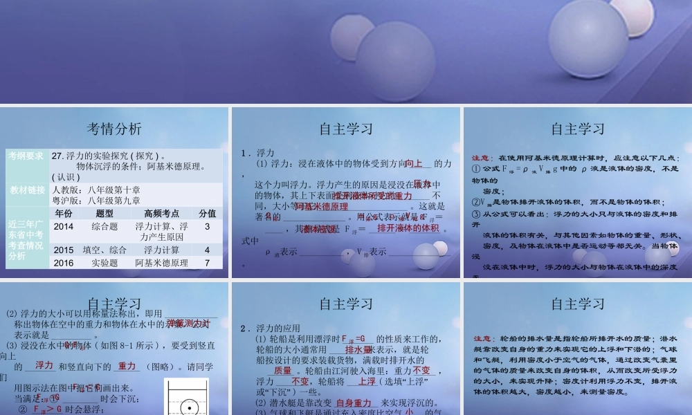 中考物理总复习 第8讲 浮力与升力课件