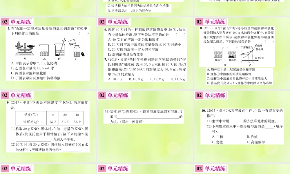 九年级化学下册 第九单元 溶液 单元复习(九)溶液复习课件 (新版)新人教版 课件