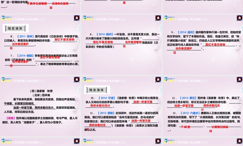 中考语文总复习 第3课时 古诗词核心考点清单三课件