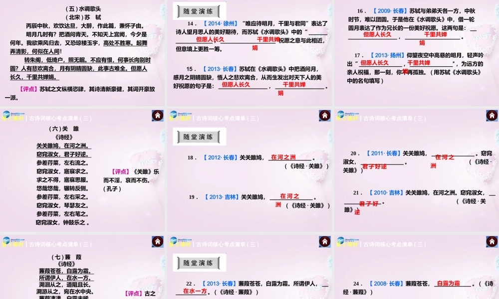 中考语文总复习 第3课时 古诗词核心考点清单三课件