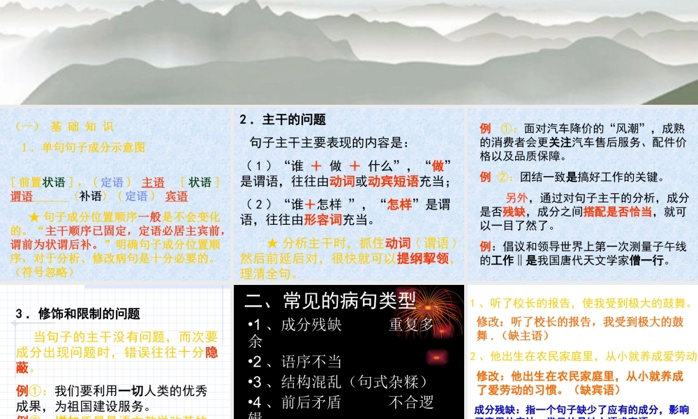 中考语文专题 快速判断、修改病句 课件 人教新课标版 课件