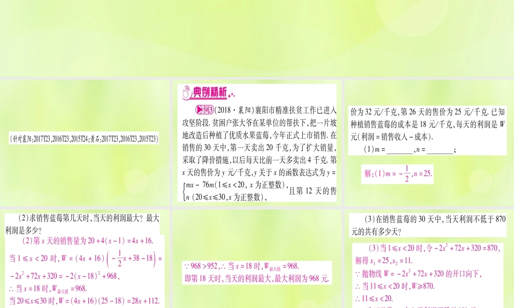 (湖北专用版)版中考数学总复习 第二轮 专项突破3 实际应用与方案设计 类型3 二次函数的实际应用实用课件