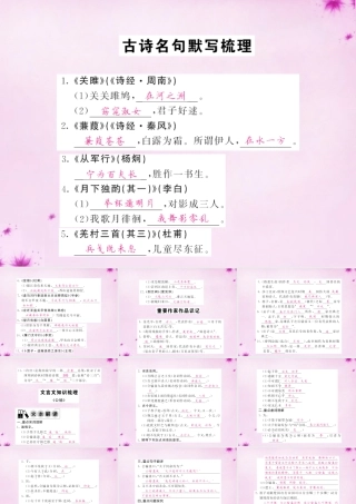 中考语文 第一轮 复习教材 夯基固本 九全 古诗名句默写梳理课件 新人教版 课件