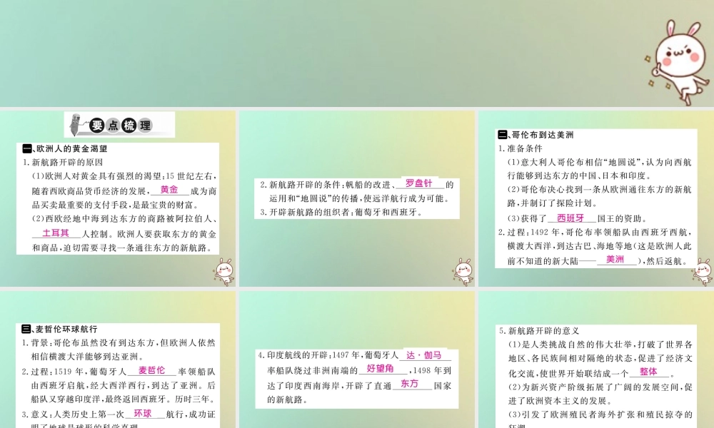 九年级历史上册 第五单元 资本主义的兴起 第14课 新航路的开辟和早期殖民掠夺习题课件 川教版 课件