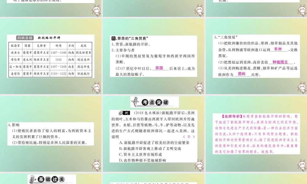 九年级历史上册 第五单元 资本主义的兴起 第14课 新航路的开辟和早期殖民掠夺习题课件 川教版 课件