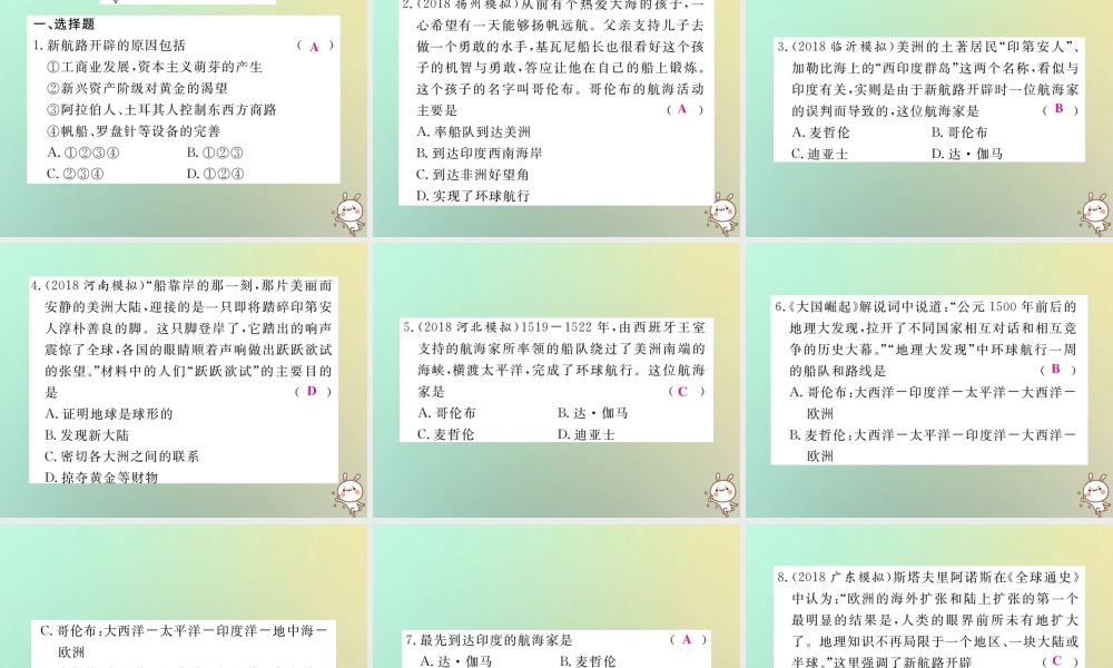 九年级历史上册 第五单元 资本主义的兴起 第14课 新航路的开辟和早期殖民掠夺习题课件 川教版 课件