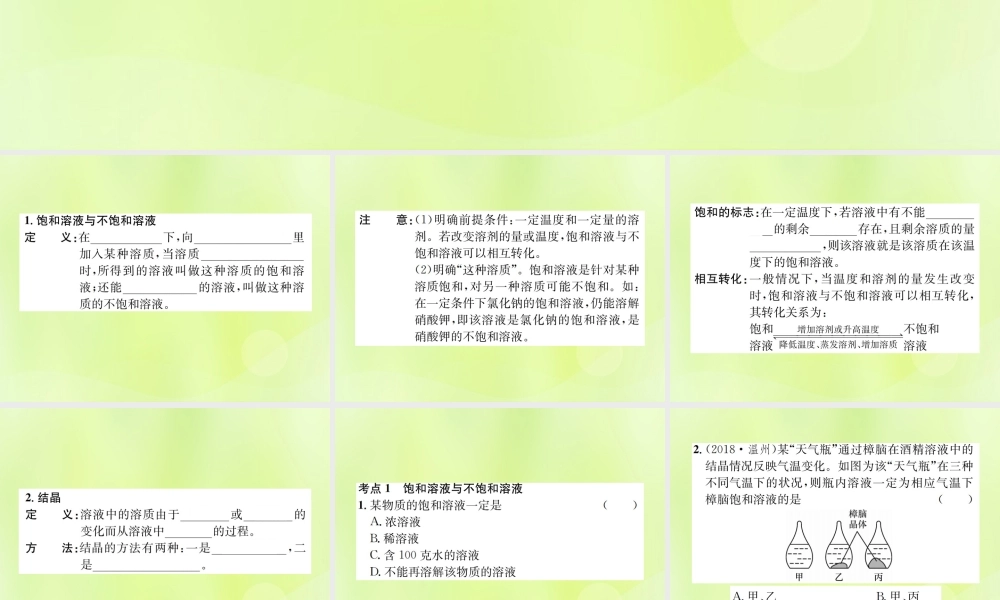 九年级化学下册 第九单元 溶液 课题2 第1课时 饱和溶液与不饱和溶液复习课件 (新版)新人教版 课件
