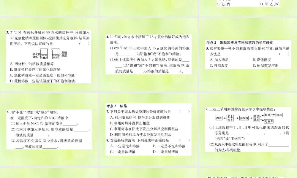 九年级化学下册 第九单元 溶液 课题2 第1课时 饱和溶液与不饱和溶液复习课件 (新版)新人教版 课件