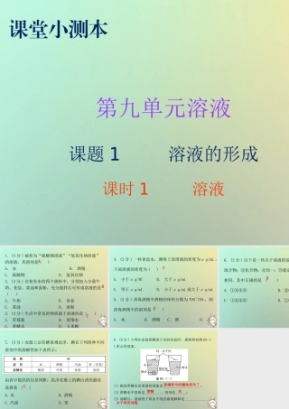 九年级化学下册 第九单元 溶液 课题1 溶液的形成 课时1 溶液(小测本)课件 (新版)新人教版 课件
