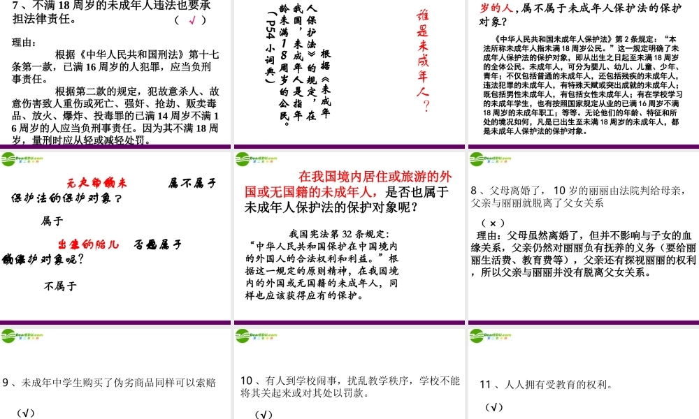 七年级政治下册(法律保护青少年健康成长)课件 粤教版 课件