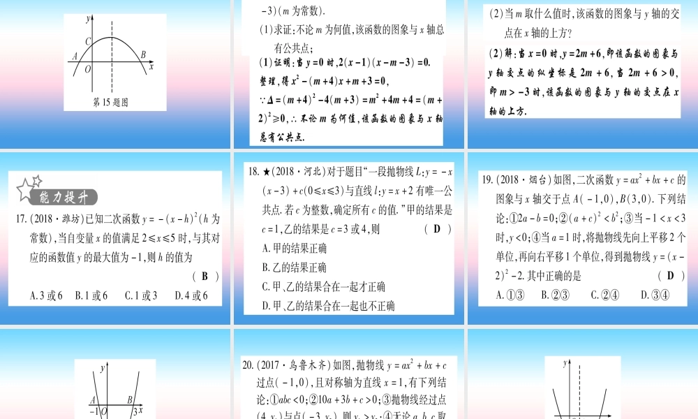 (甘肃专用)中考数学 第一轮 考点系统复习 第3章 函数 第4节 二次函数的图像与性质作业课件