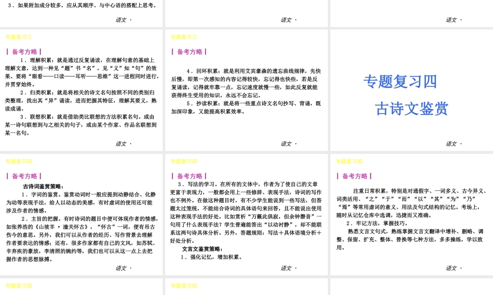 中考语文 七下 专题复习课件 苏教版 课件