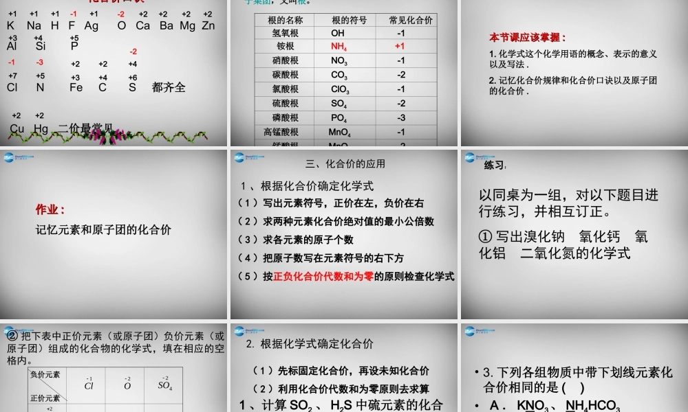 九年级化学上册 第4单元 课题4 化学式与化合价课件1 (新版)新人教版 课件