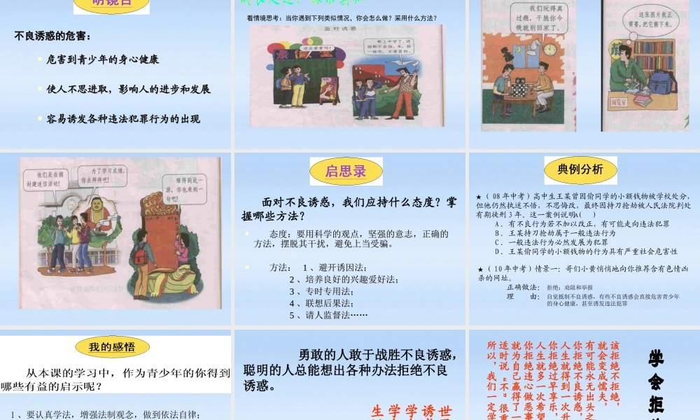 七年级政治下册 8.3 对不良诱惑说 不 课件 粤教版 课件