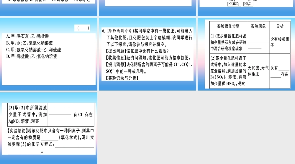 九年级化学下册 第十一单元 盐 化肥 课题2 化学肥料 第2课时 化肥的简易鉴别习题课件 (新版)新人教版 课件