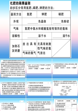 九年级化学下册 第十一单元 盐 化肥 课题2 化学肥料 第2课时 化肥的简易鉴别习题课件 (新版)新人教版 课件