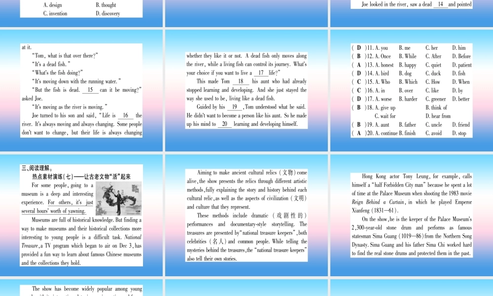 中考英语准点备考 第一部分 教材系统复习 考点精练十七 九下 Unit 5课件