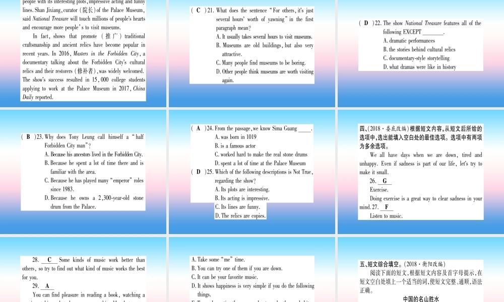 中考英语准点备考 第一部分 教材系统复习 考点精练十七 九下 Unit 5课件