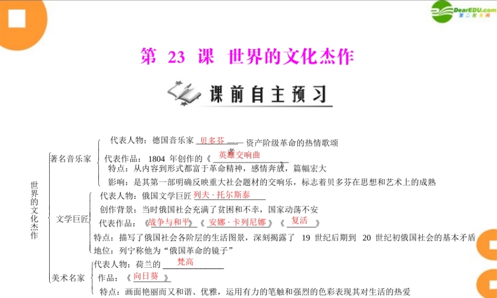 九年级历史上册 第八单元 第23课 世界的文化杰作 配套课件 人教新课标版 课件