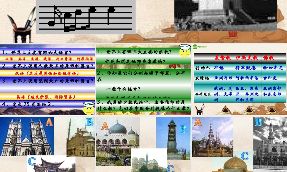 七年级地理上册 第四章第二节(世界的语言和宗教)课件 人教新课标版 课件