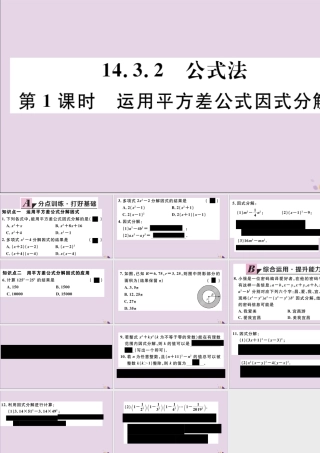 (通用)秋八年级数学上册 14.3 因式分解 14.3.2 第1课时 运用平方差公式因式分解习题讲评课件 (新版)新人教版 课件