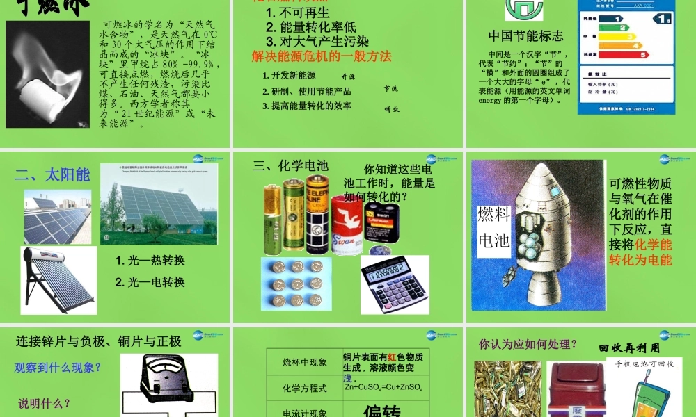 九年级化学下册 第九章 第1节 能源的综合利用课件 (新版)沪教版 课件