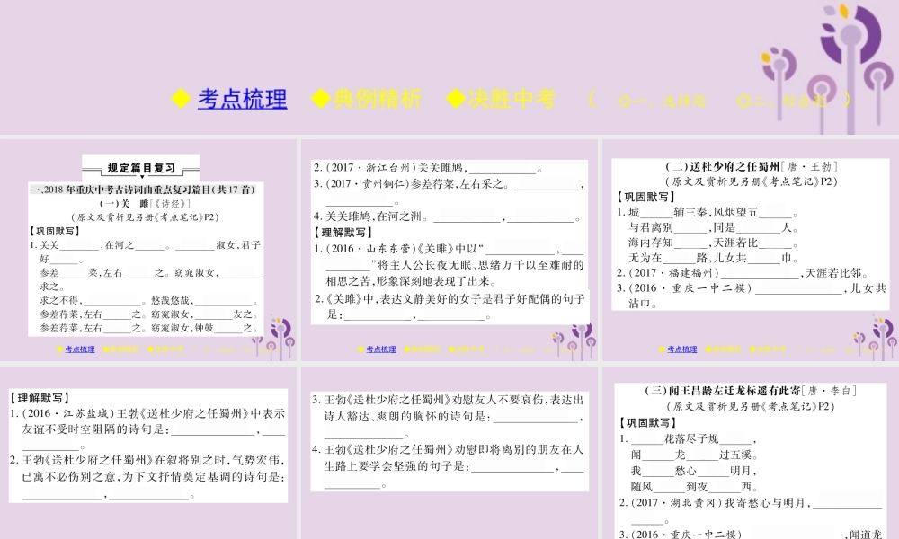 中考语文复习 第二部分 古诗文积累与阅读 专题一 古诗词曲(一)课件