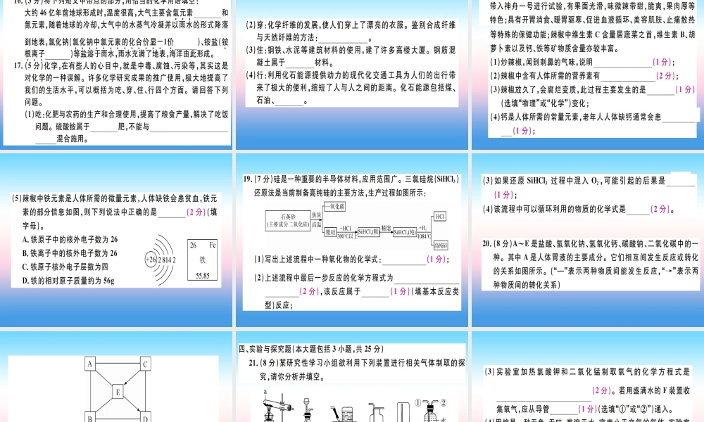 九年级化学下册 中考模拟卷(一)习题课件 (新版)新人教版 课件