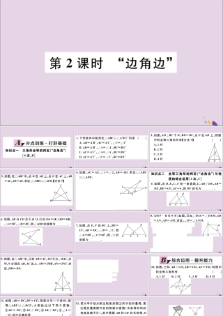 (河北专版)八年级数学上册 12.2 三角形全等的判定 第2课时 边角边 习题课件 (新版)新人教版 课件