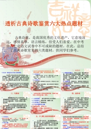 中考语文 透析古典诗歌鉴赏六大热点题材课件