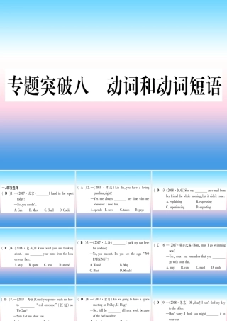 (湖北专用版)版中考英语专题高分练 专题突破八 动词和动词短语实用课件