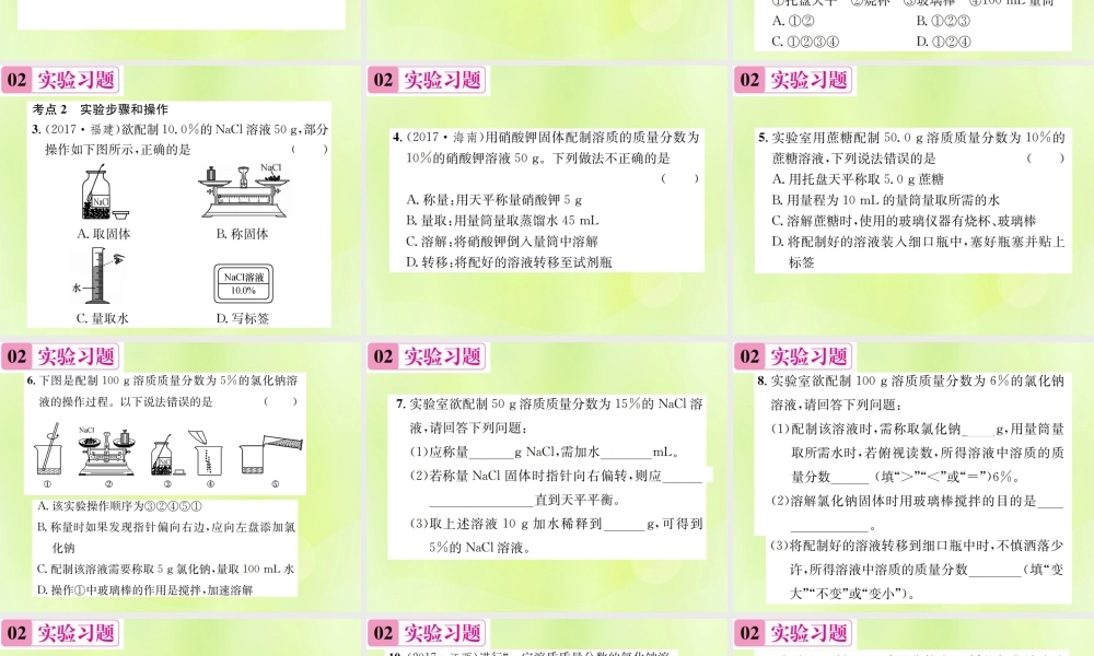 九年级化学下册 第九单元 溶液 实验活动5 一定溶质质量分数的氯化钠溶液的配制复习课件 (新版)新人教版 课件