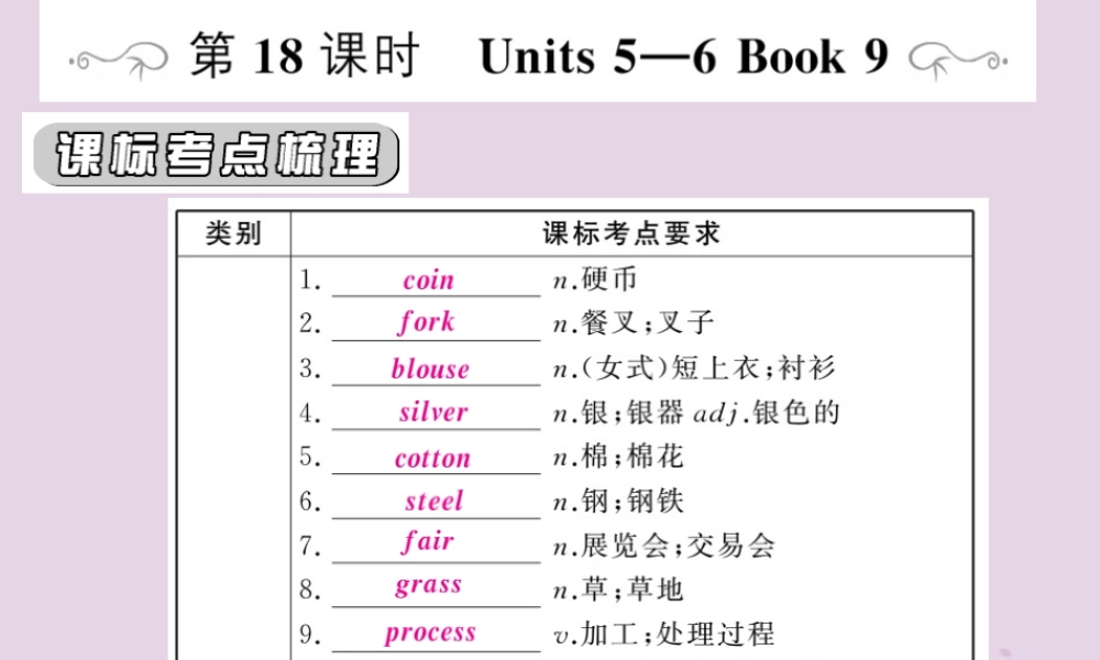 中考英语复习 第一篇 教材过关 九全 第18课时 Units 5 6课件
