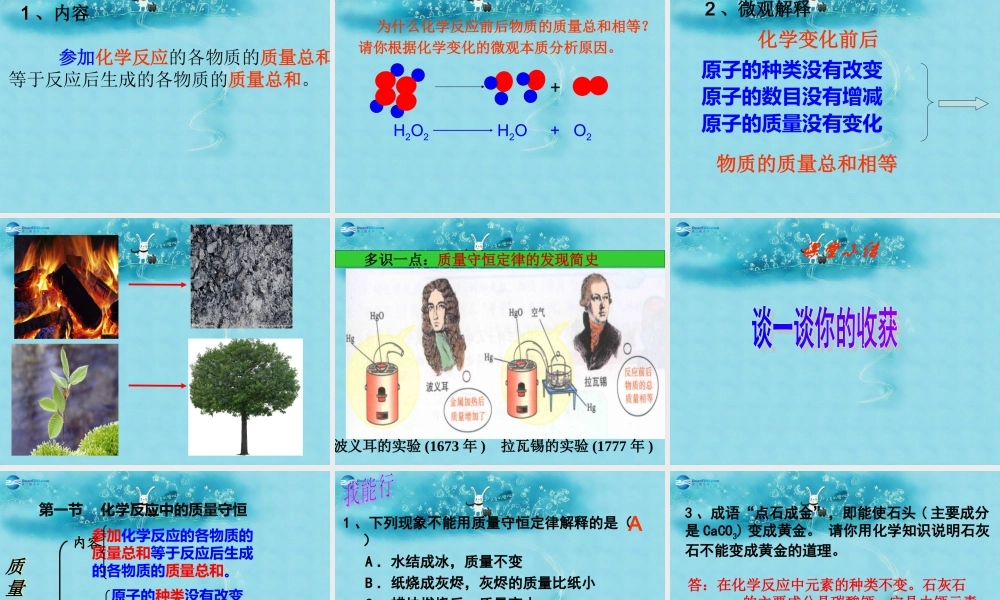 九年级化学上册 第五单元 第一节 化学反应中的质量守恒课件2 (新版)鲁教版 课件