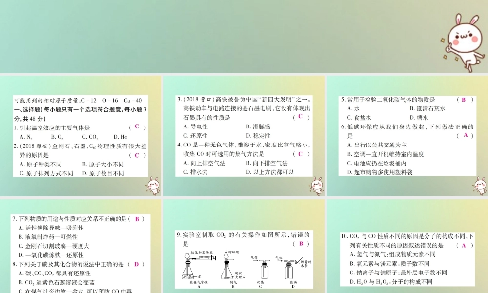 九年级化学上册 第六单元(碳和碳的氧化物)检测题课件 (新版)新人教版 课件