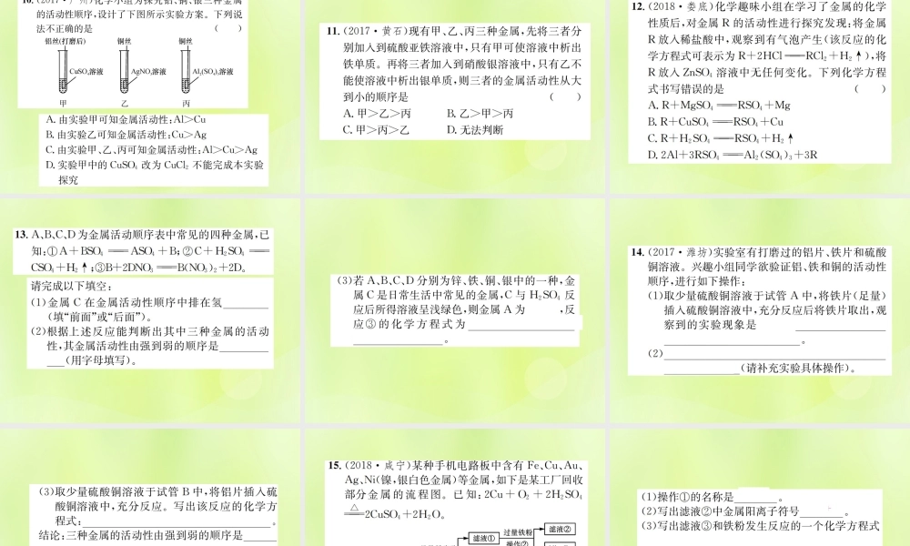 九年级化学下册 第八单元 金属和金属材料 课题2 第2课时 金属活动性顺序复习课件 (新版)新人教版 课件