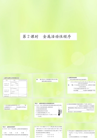 九年级化学下册 第八单元 金属和金属材料 课题2 第2课时 金属活动性顺序复习课件 (新版)新人教版 课件