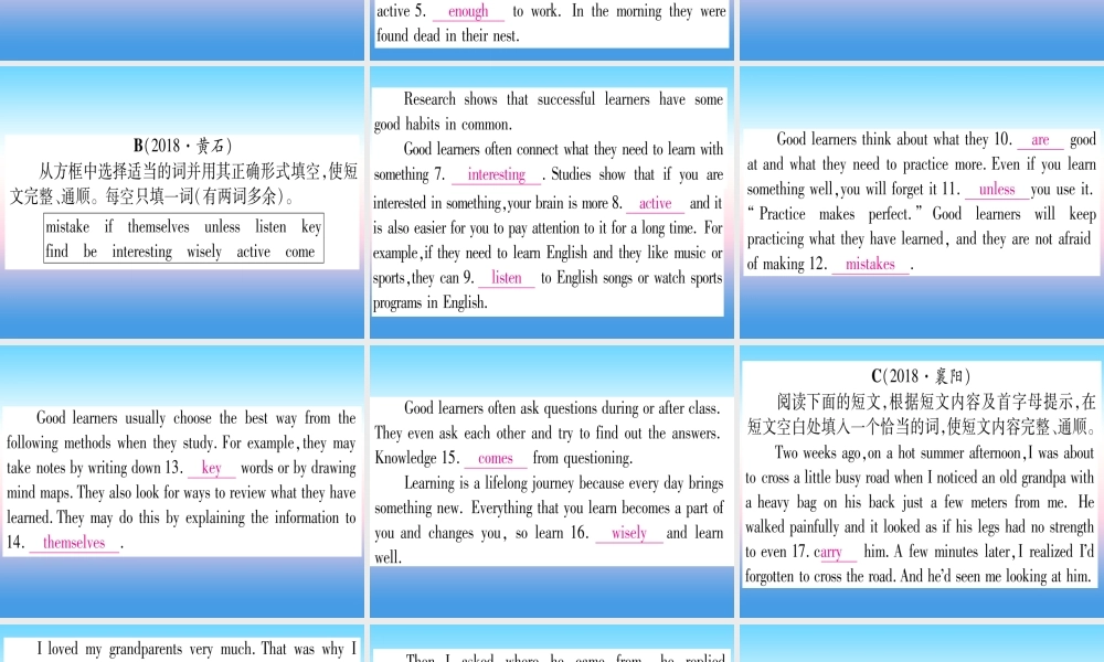 (湖北专用版)版中考英语复习 第二篇 中考专题突破 第二部分 重点题型专题 专题突破19 短文填空课件