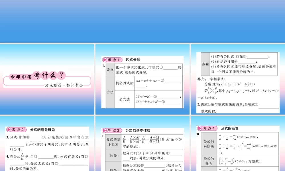 (课标版通用)中考数学一轮复习 第1章 数与式 第3节 因式分解与分式习题课件