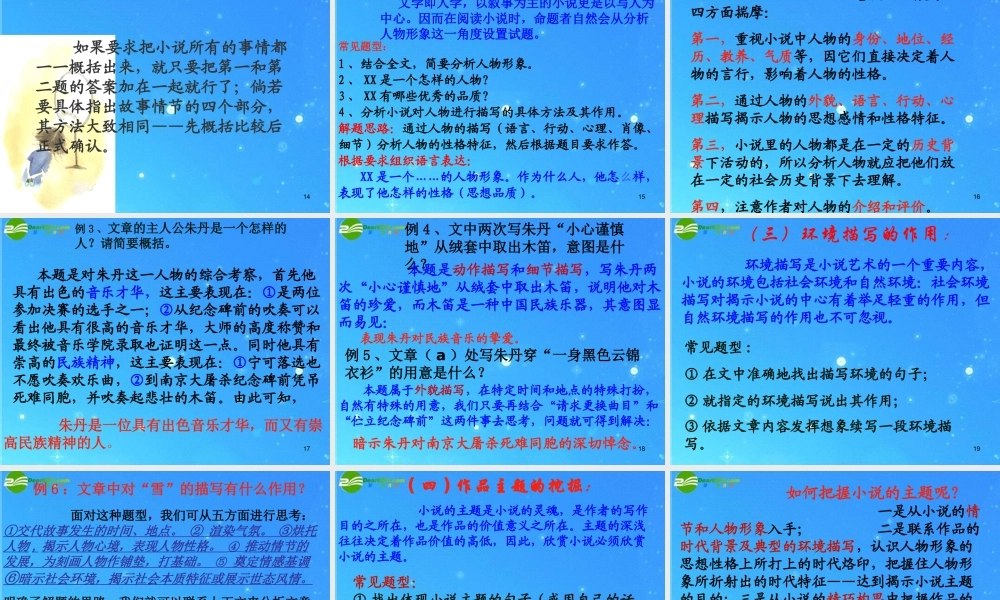 中考语文专题复习 小说阅读鉴赏课件 人教新课标版 课件