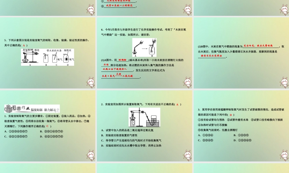 九年级化学上册 第2单元 我们周围的空气 实验活动1 氧气的实验室制取与性质作业课件 (新版)新人教版 课件