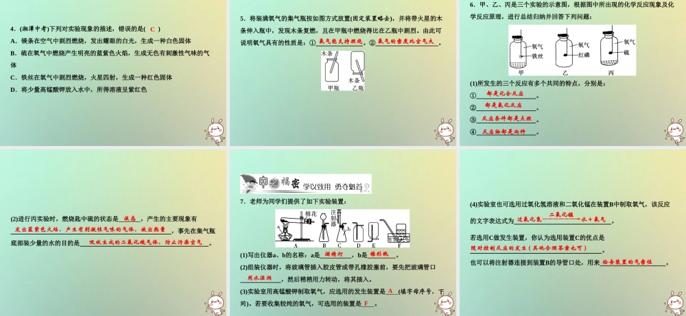 九年级化学上册 第2单元 我们周围的空气 实验活动1 氧气的实验室制取与性质作业课件 (新版)新人教版 课件
