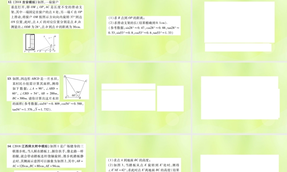 中考数学总复习 第四单元 三角形 第19课时 解直角三角形及其应用(高效集训本)课件