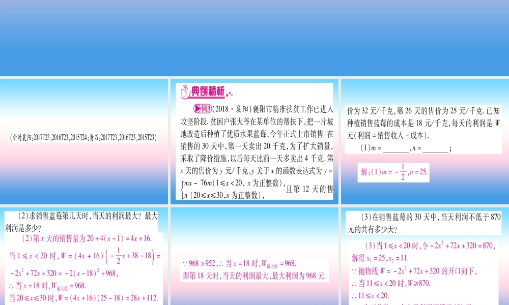 (湖北专版)中考数学总复习 第2轮 中档题突破 专项突破3 实际应用与方案设计 类型3 二次函数的实际应用习题课件