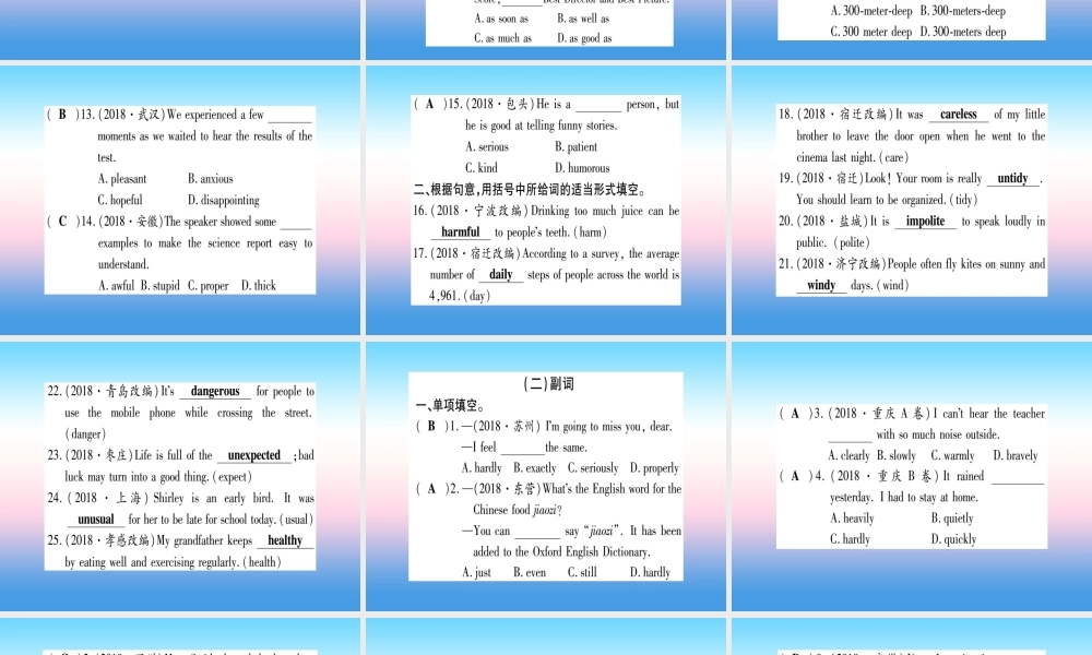中考英语准点备考 专题精练三 形容词和副词课件