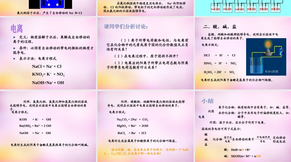 九年级化学下册 酸、碱、盐溶液的导电性课件 新人教版 课件