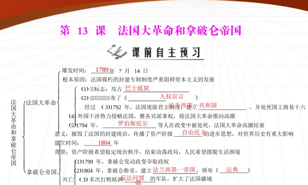 九年级历史上册 第四单元 第13课 法国大革命和拿破仑帝国 配套课件 人教新课标版 课件