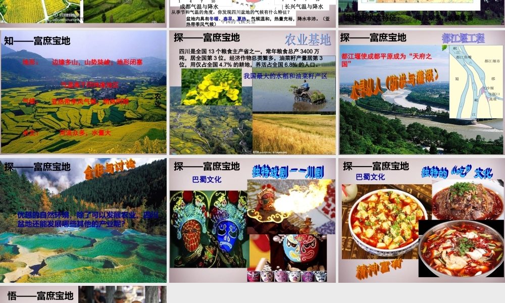 七年级历史与社会上册 第三单元 第2课 第3框 富庶的四川盆地课件 人教版 课件