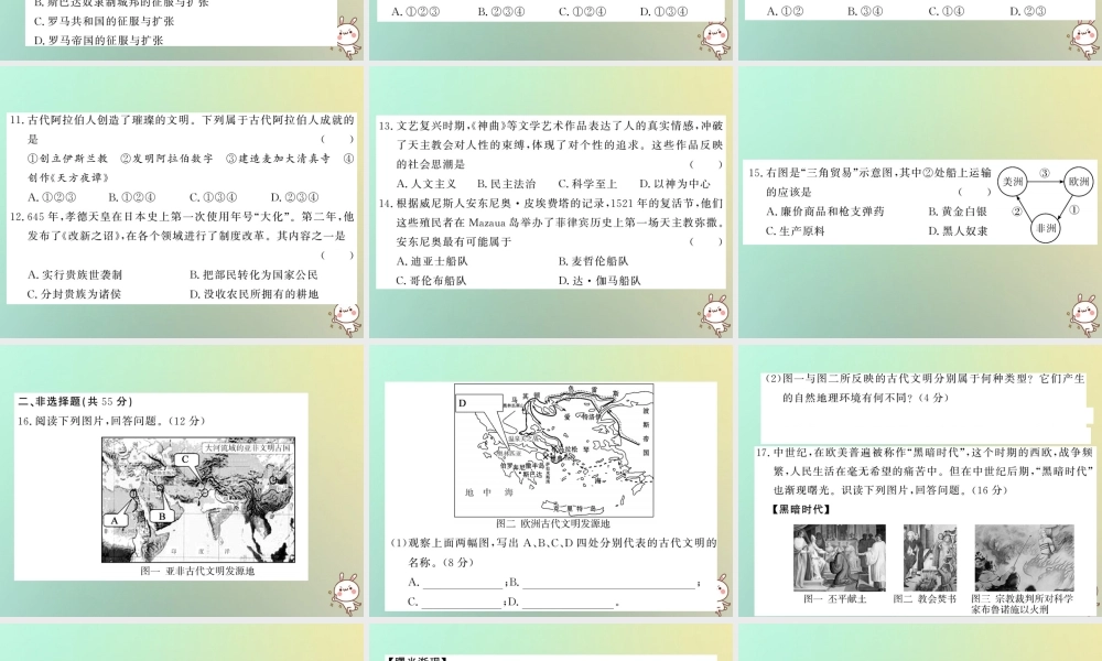 九年级历史上册 期中综合测试卷课件 岳麓版 课件